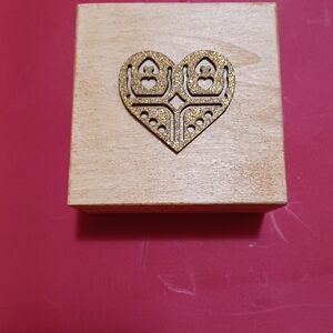 Handmade Wooden Trinket Box with Gold Heart Design